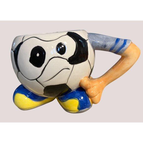 Anthropomorphic Soccer Themed Ceramic Mug Cup With Handled Arm Design - Picture 1 of 14